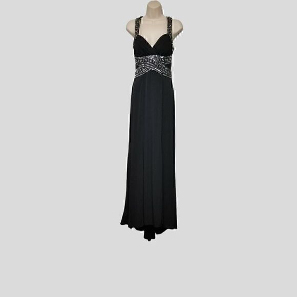 Adrianna Papell Formal Gown Dress Sz 3/4 Black Sequin Prom Wedding Hailey Logan - Picture 1 of 8